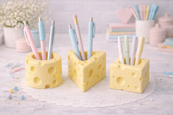 Cheese Pen Holder STL Set: A Playful and Functional Desk Accessory for Creatives