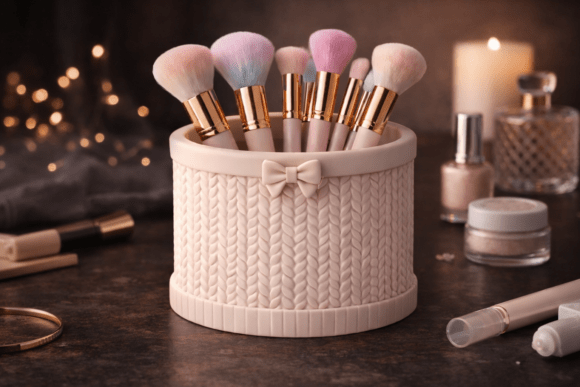 Knitted Makeup Brush Holder STL Organize: A Cozy, Kawaii Touch for Your Vanity