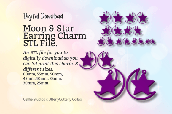 Moon Star Earring Charm STL File - Dig: A Versatile 3D Printing Jewelry Solution